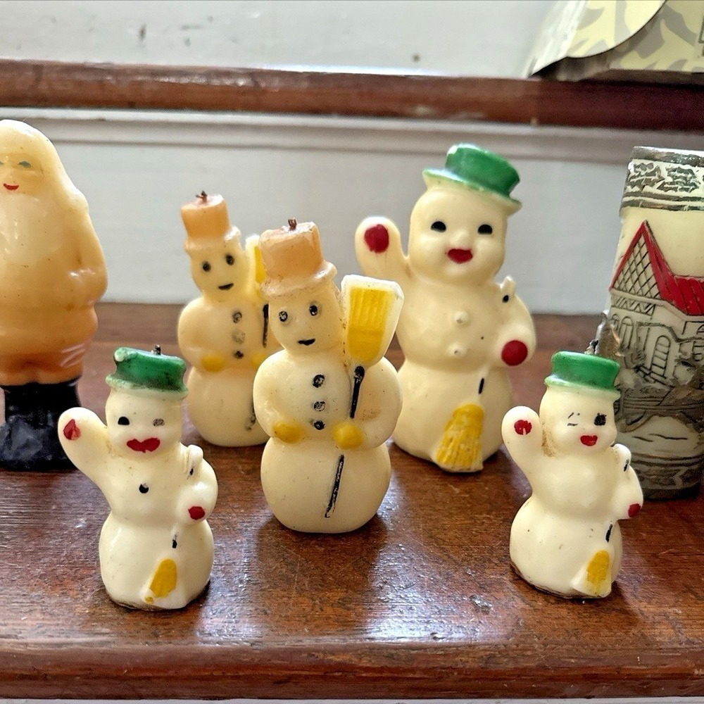 Vintage 5-Snowmen,2-Santa,2-pillar,2-standing boy & girl,‎ 1 mini girl candles